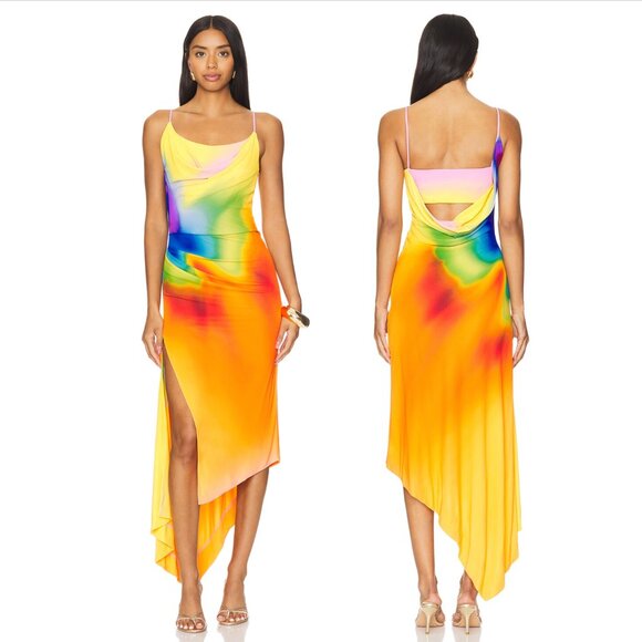 Monse Rainbow Orchid Slip Dress in Multi Orange Yellow 2 XS - Picture 1 of 7